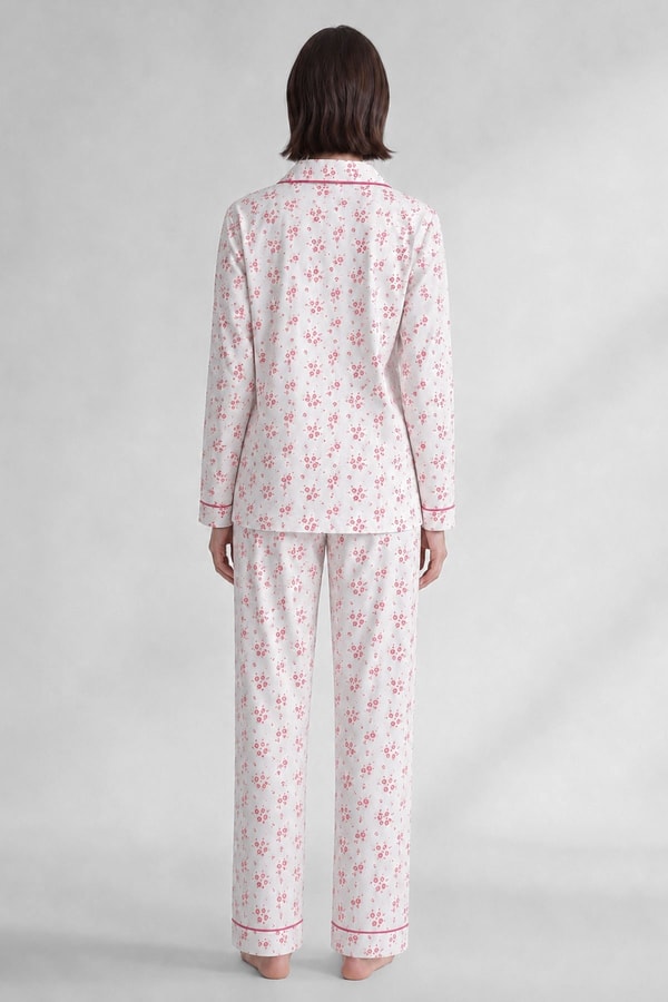 Mısırlı Kadın Düğmeli Çiçek Desenli Pijama Takım Açık Pembe