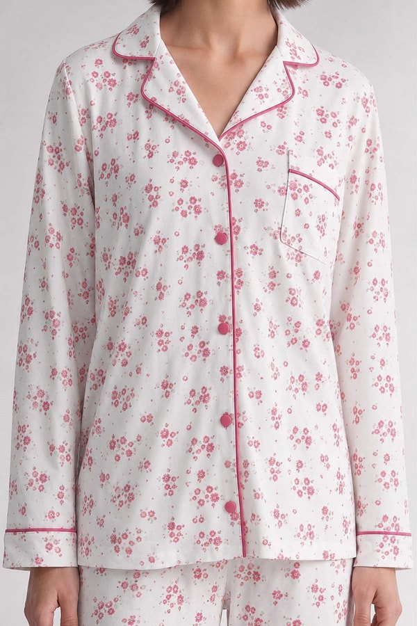 Mısırlı Kadın Düğmeli Çiçek Desenli Pijama Takım Açık Pembe