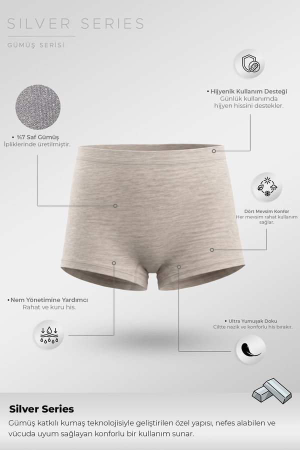 Mısırlı Kadın Gümüş Boxer Külot Gri Melanj