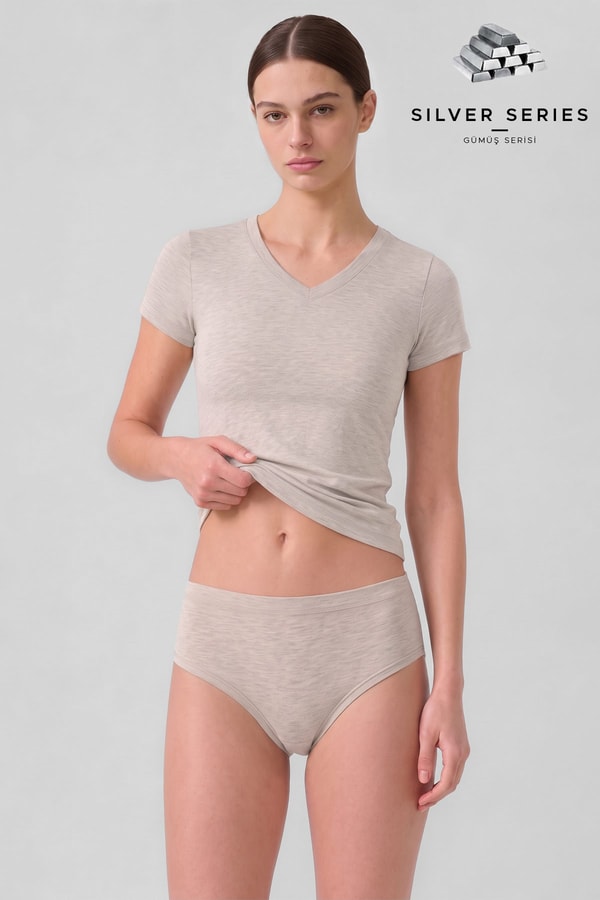 Mısırlı Kadın Gümüş Brief Slip Gri Melanj