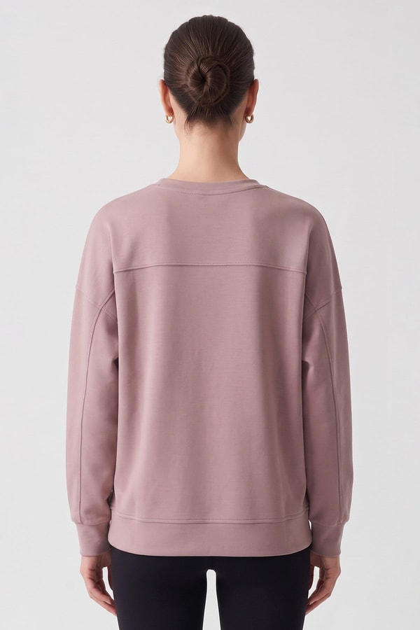 Mısırlı Kadın Modal Bisiklet Yaka Sweatshirt Gül Kurusu
