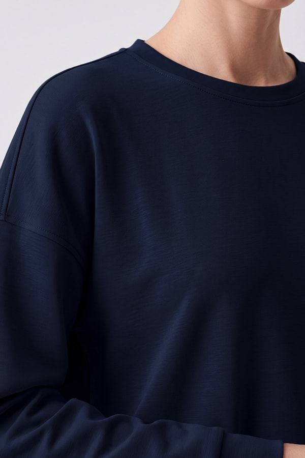 Mısırlı Kadın Modal Bisiklet Yaka Sweatshirt Koyu Lacivert