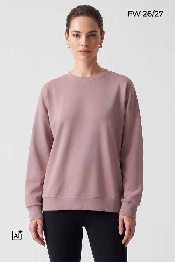 Mısırlı Kadın Modal Bisiklet Yaka Sweatshirt Gül Kurusu