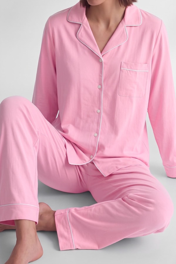 Mısırlı Kadın Modal Biye Detaylı Pijama Takım Açık Pembe