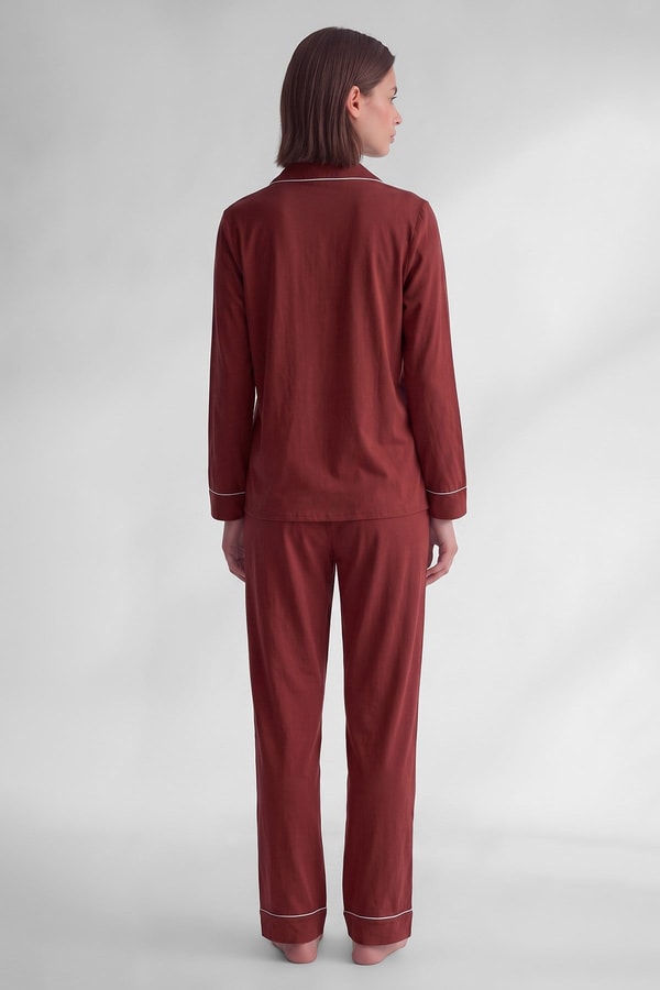 Mısırlı Kadın Modal Biye Detaylı Pijama Takım Bordo