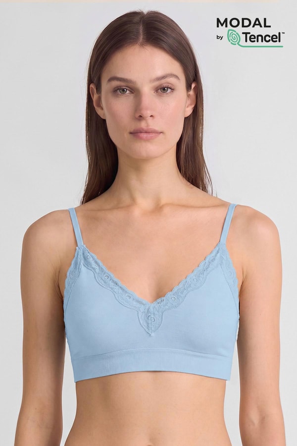Mısırlı Kadın Modal Dantelli Seamless Bralet Açık Mavi
