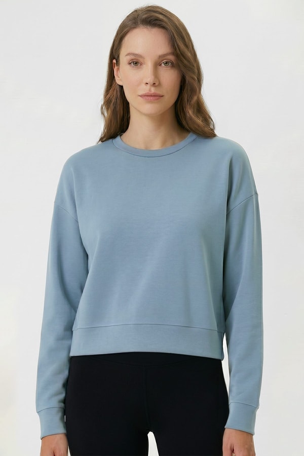 Mısırlı Kadın Modal Karışımlı Crop Sweatshirt Mavi