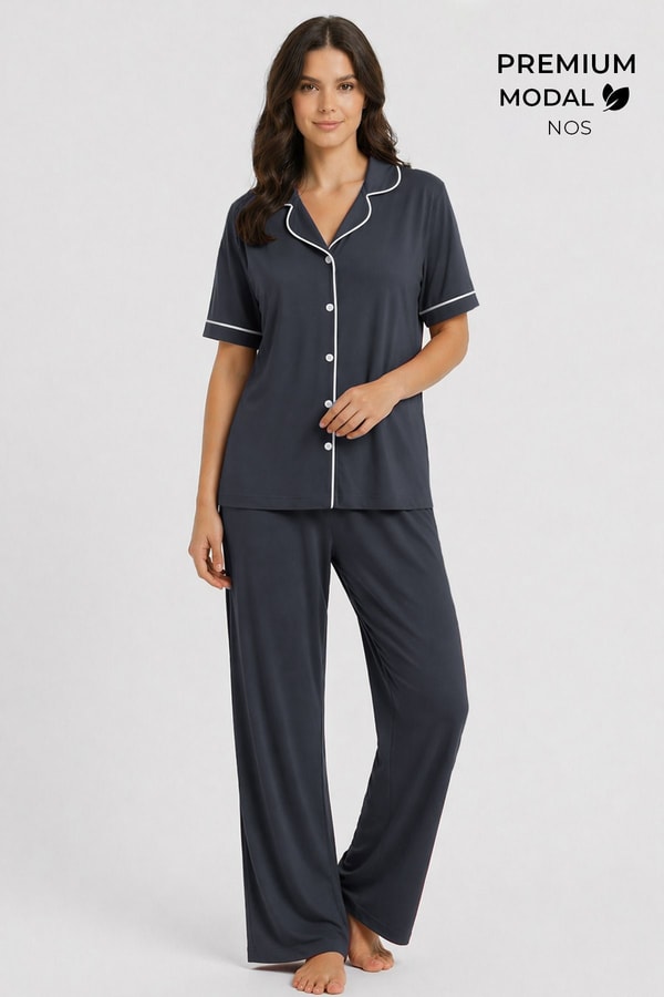 Mısırlı Kadın Modal Pijama Takım Antrasit