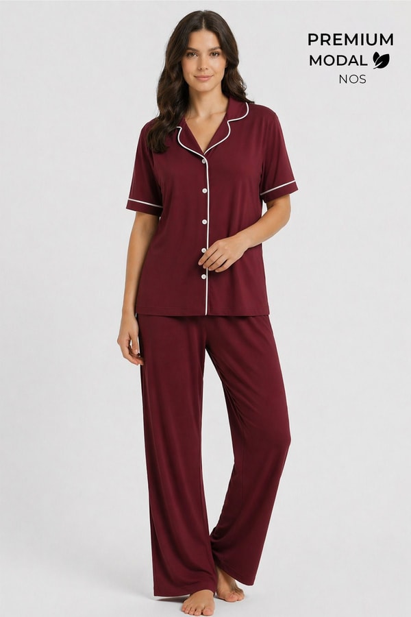 Mısırlı Kadın Modal Pijama Takım Bordo