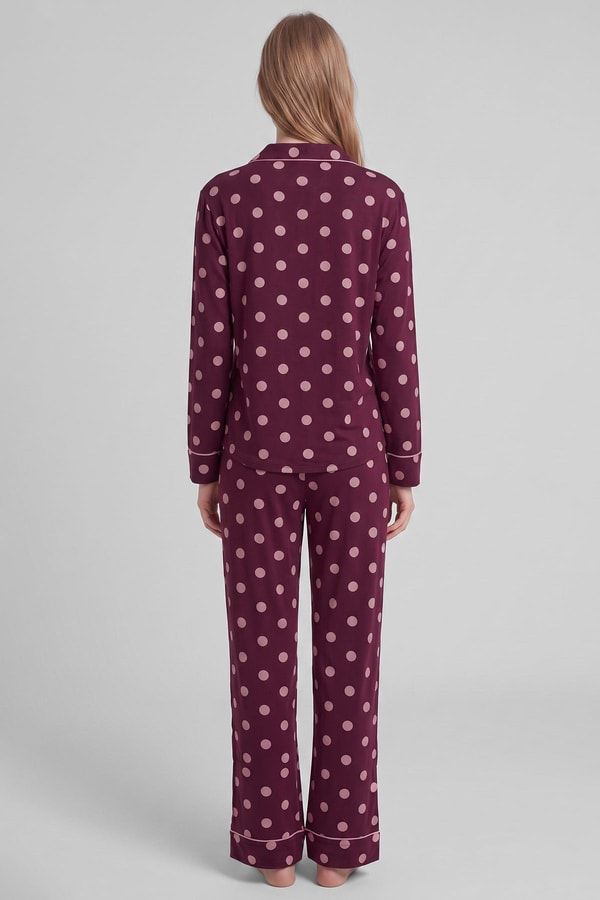 Mısırlı Kadın Modal Puantiyeli Pijama Takımı Bordo
