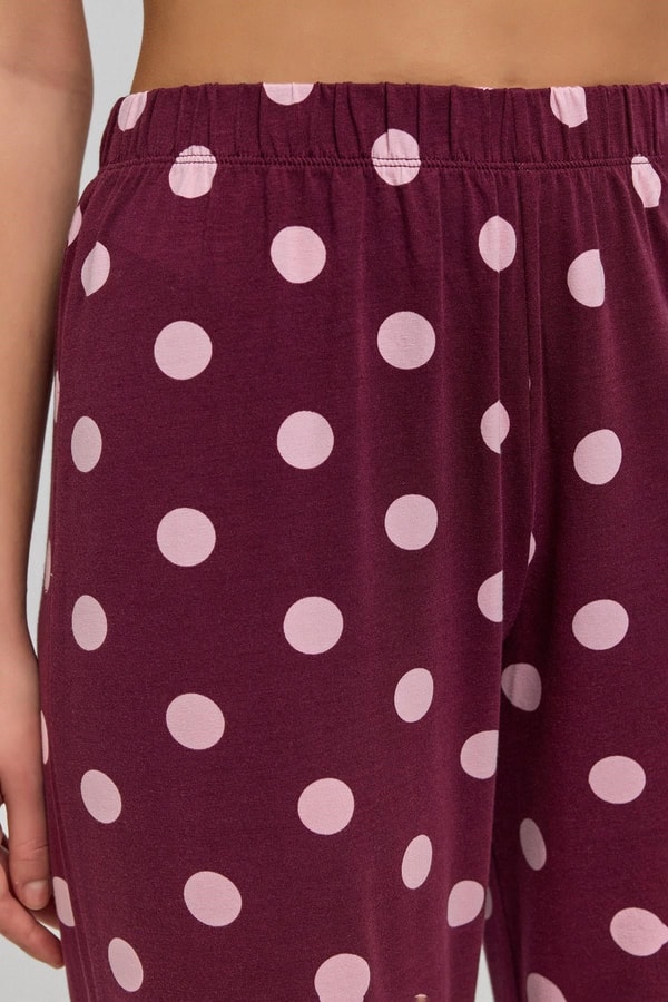 Mısırlı Kadın Modal Puantiyeli Pijama Takımı Bordo