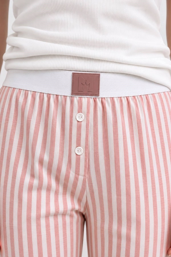 Mısırlı Kadın Modal&Pamuk Karışımlı Askılı Pijama Takım Beyaz-Somon Çizgili