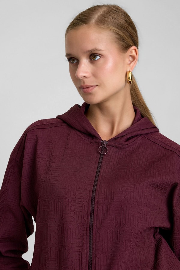 Mısırlı Kadın Monogram Desen Kapşonlu Sweatshirt Bordo