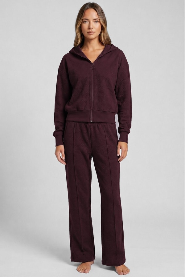 Mısırlı Kadın Monogram Desen Kapşonlu Sweatshirt Bordo