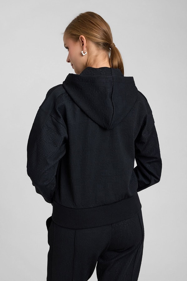 Mısırlı Kadın Monogram Desen Kapşonlu Sweatshirt Siyah