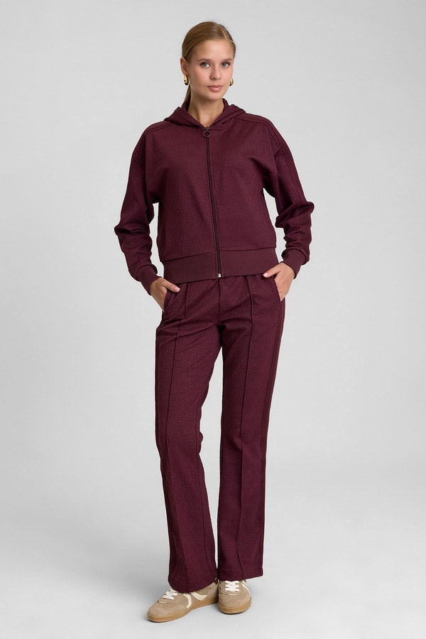 Mısırlı Kadın Monogram Desen Kapşonlu Sweatshirt Bordo