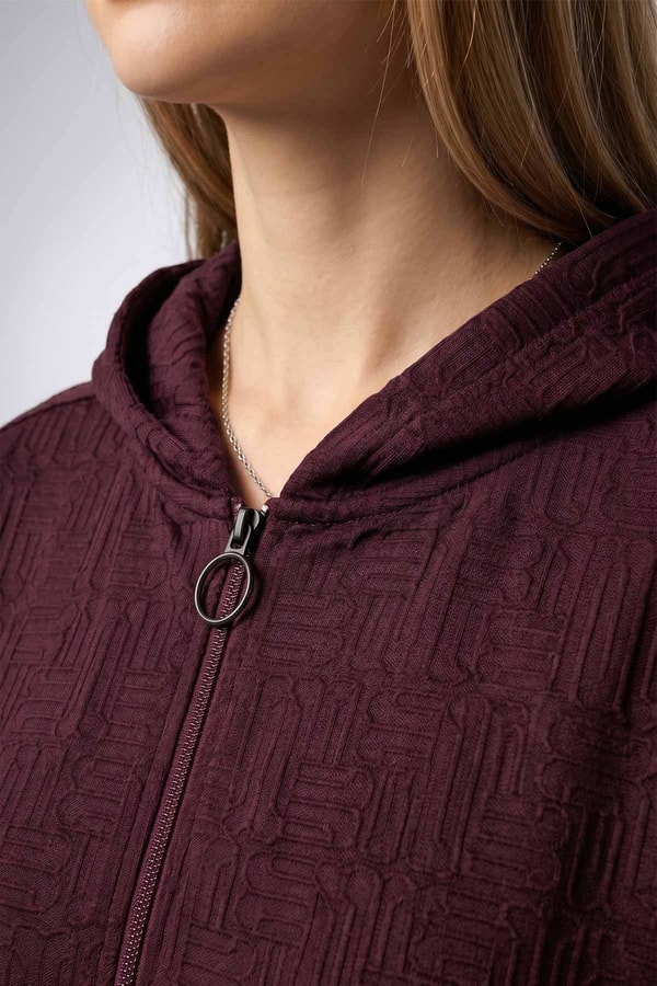 Mısırlı Kadın Monogram Desen Kapşonlu Sweatshirt Bordo