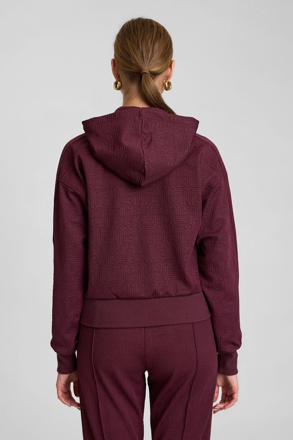 Mısırlı Kadın Monogram Desen Kapşonlu Sweatshirt Bordo
