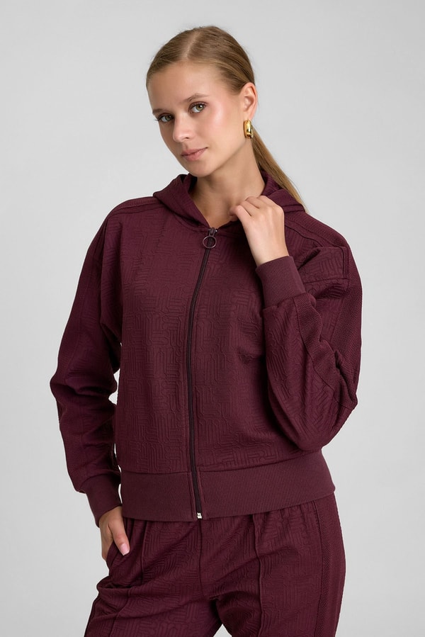 Mısırlı Kadın Monogram Desen Kapşonlu Sweatshirt Bordo