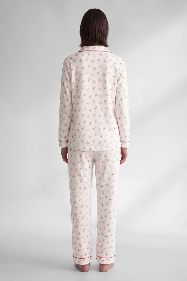 Mısırlı Kadın Önden Düğmeli Biyeli Pijama Takım Turuncu