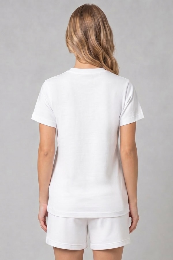 Mısırlı Kadın Pamuk İnterlok Tiktak Detaylı T-shirt Beyaz