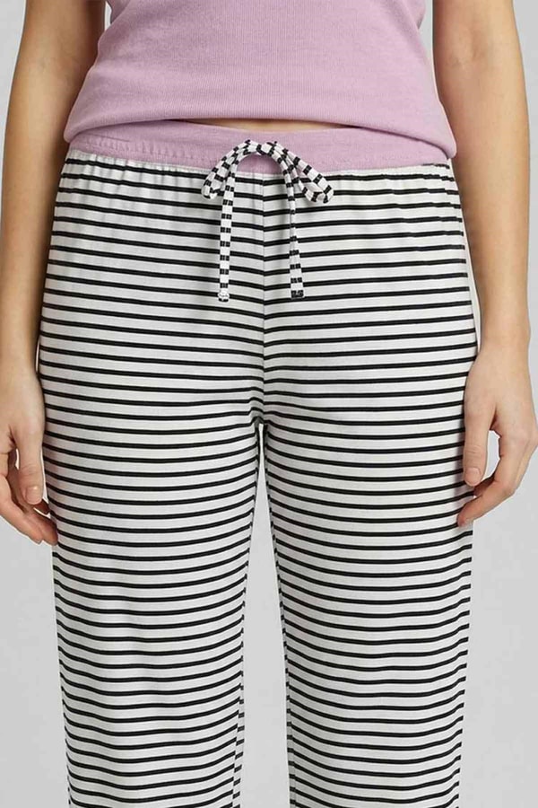 Mısırlı Kadın Pamuklu Çizgili Pijama Takım Lila/Siyah