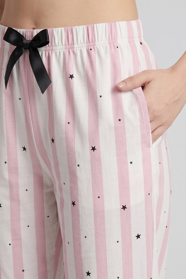 Mısırlı Kadın Pamuklu Çizgili Pijama Takım Açık Pembe