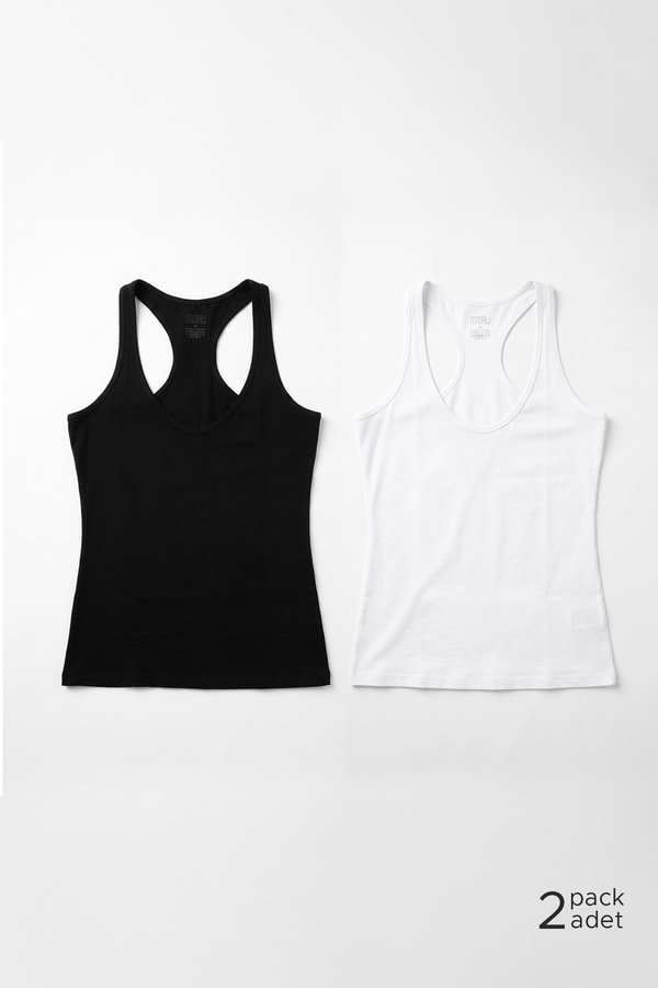 Mısırlı Kadın Pamuklu İkili  Racerback  Sporcu  Atlet Siyah-Beyaz
