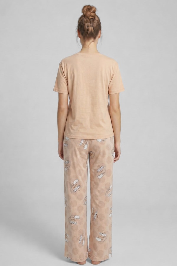 Mısırlı Kadın Pamuklu Pijama Takım Bej