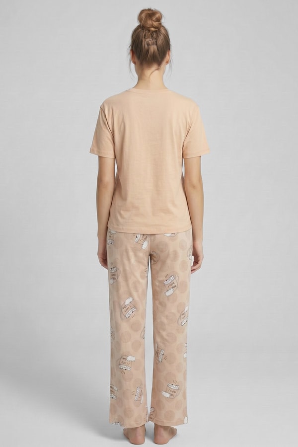 Mısırlı Kadın Pamuklu Pijama Takım Bej