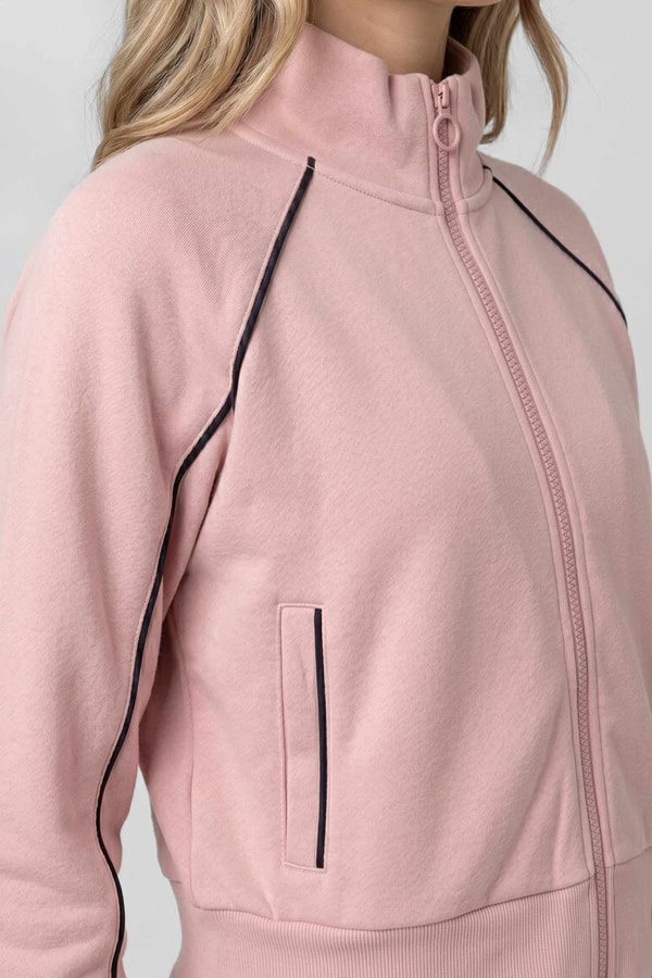 Mısırlı Kadın Pamuklu Pike Fermuarlı Ceket Açık Pembe
