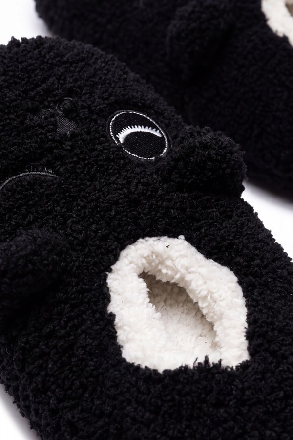 Mısırlı Kadın Panda Figürlü Panduf Siyah