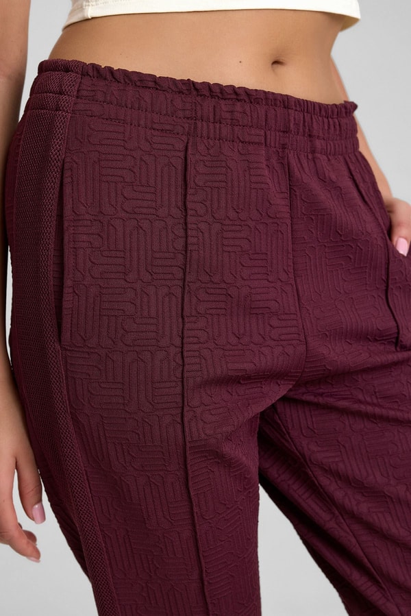 Mısırlı Kadın Pensli Monogram Desen  Eşofman Alt Bordo