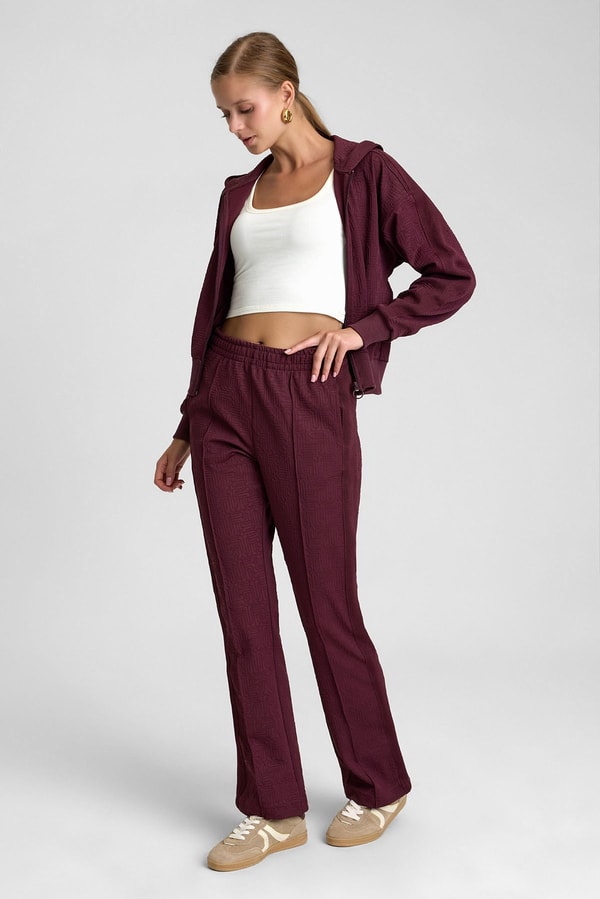 Mısırlı Kadın Pensli Monogram Desen  Eşofman Alt Bordo