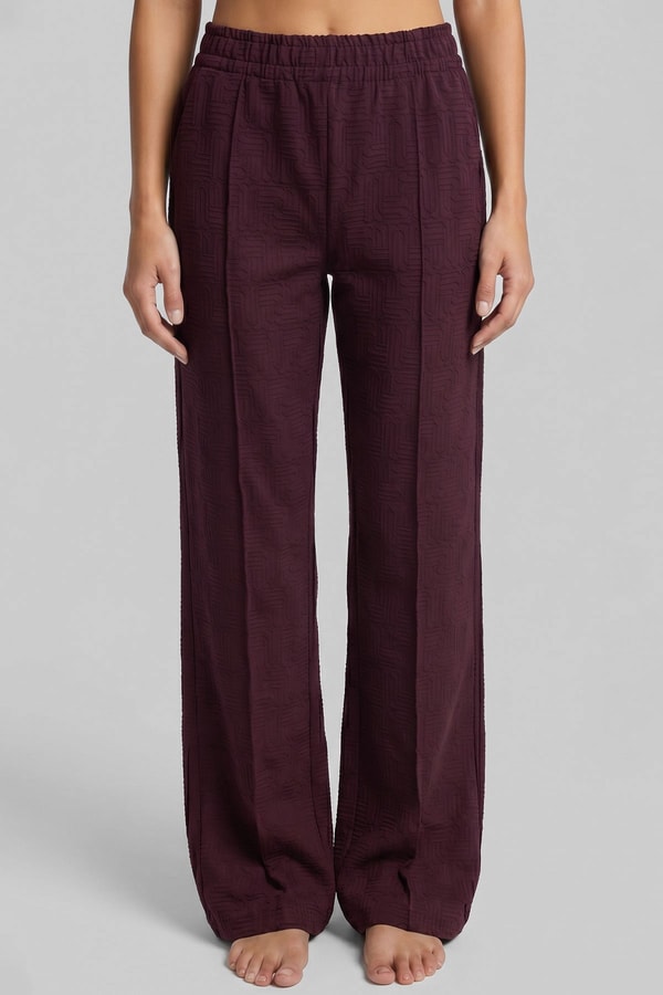 Mısırlı Kadın Pensli Monogram Desen  Eşofman Alt Bordo
