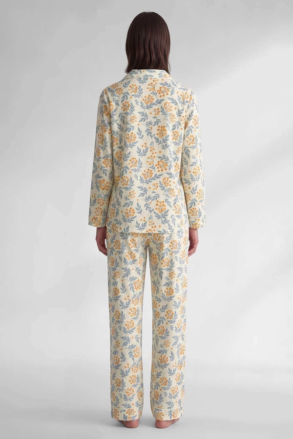 Mısırlı Kadın Saten Papatya Pijama Takım Desenli