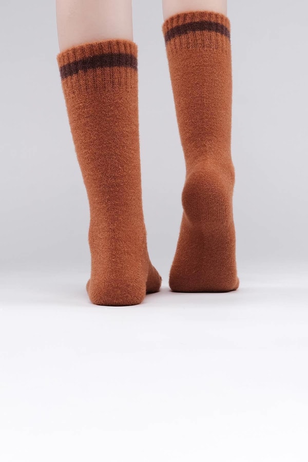 Mısırlı Kadın Soft Peluş Termal Tekli Soket Çorap Kiremit