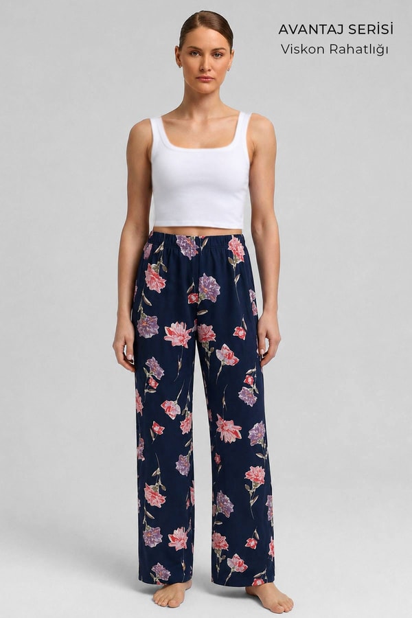 Mısırlı Kadın Viskon Alt Pijama Açık Lacivert