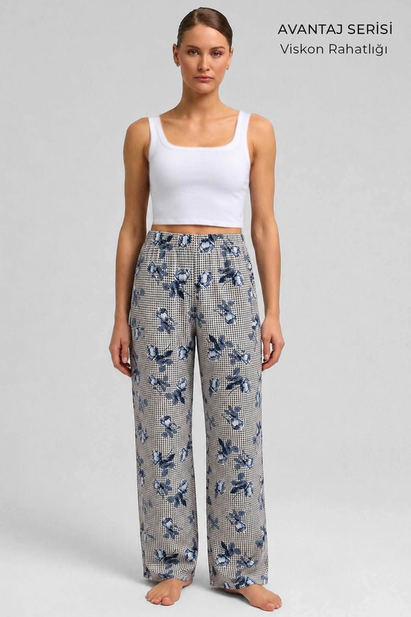 Mısırlı Kadın Viskon Alt Pijama Bej/Lacivert