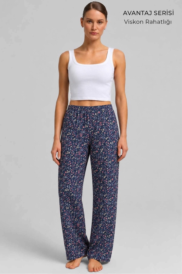 Mısırlı Kadın Viskon Alt Pijama İndigo