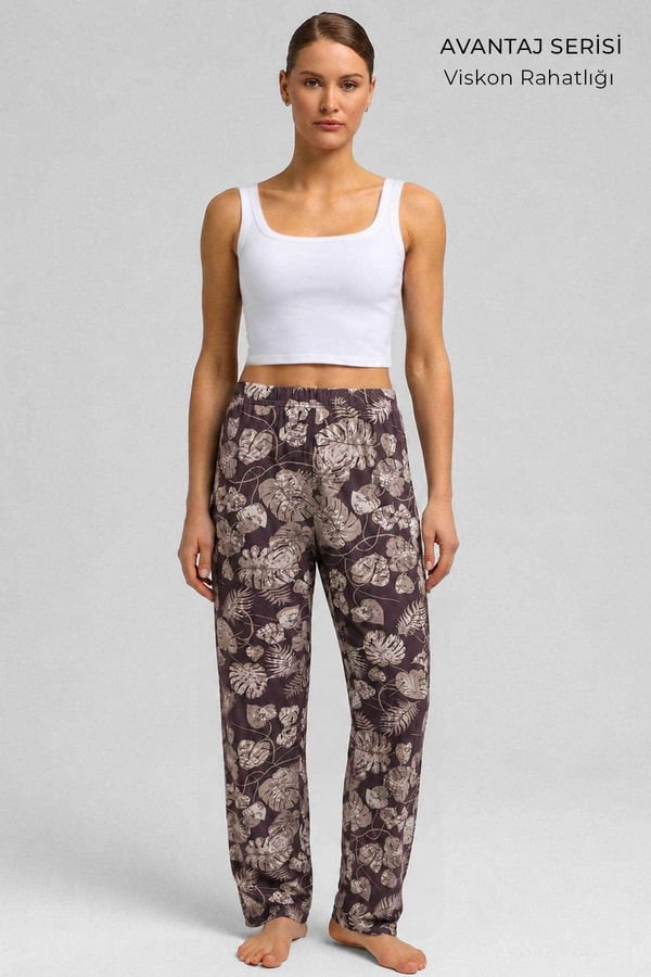 Mısırlı Kadın Viskon Alt Pijama Kahverengi