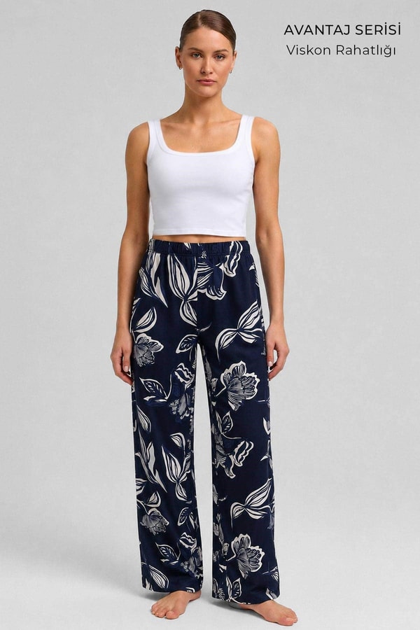 Mısırlı Kadın Viskon Alt Pijama Koyu Lacivert