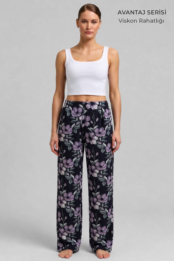 Mısırlı Kadın Viskon Alt Pijama Siyah
