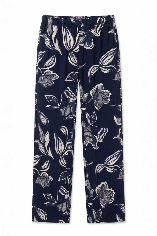 Mısırlı Kadın Viskon Çiçekli Alt Pijama Koyu Lacivert