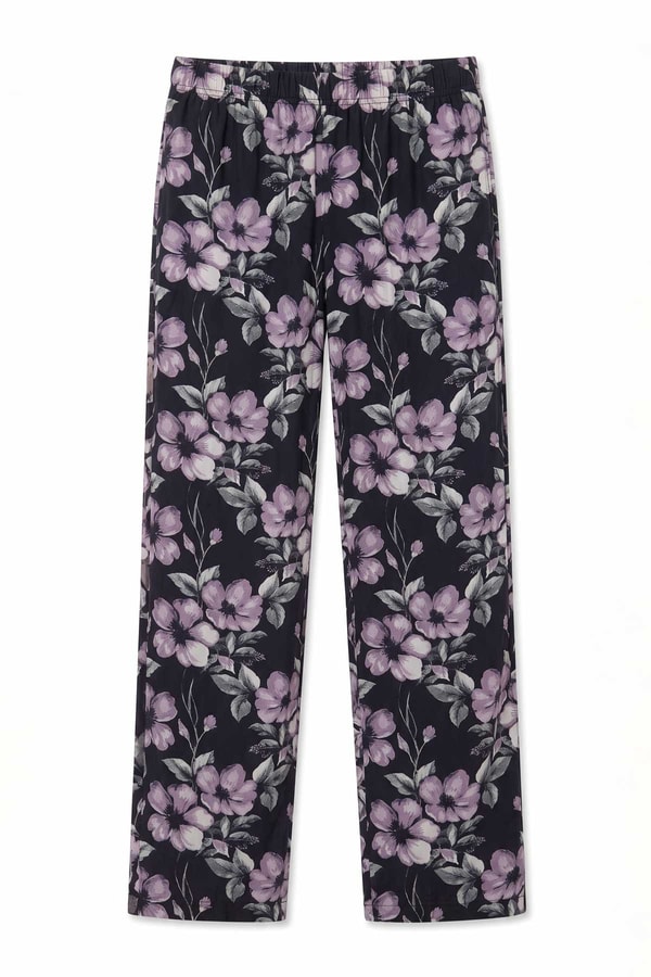 Mısırlı Kadın Viskon Çiçekli Alt Pijama Siyah