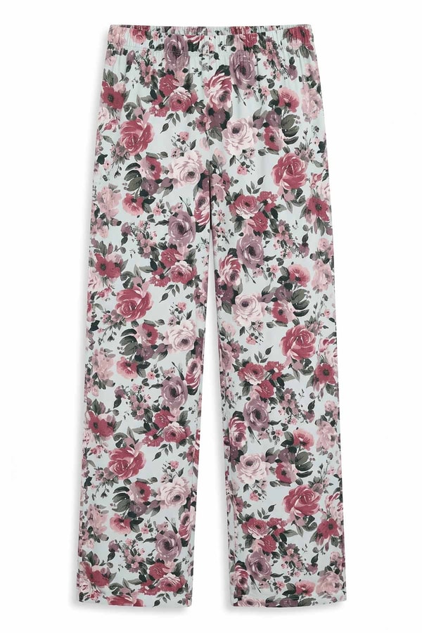 Mısırlı Kadın Viskon Çiçekli Alt Pijama Su Yeşili