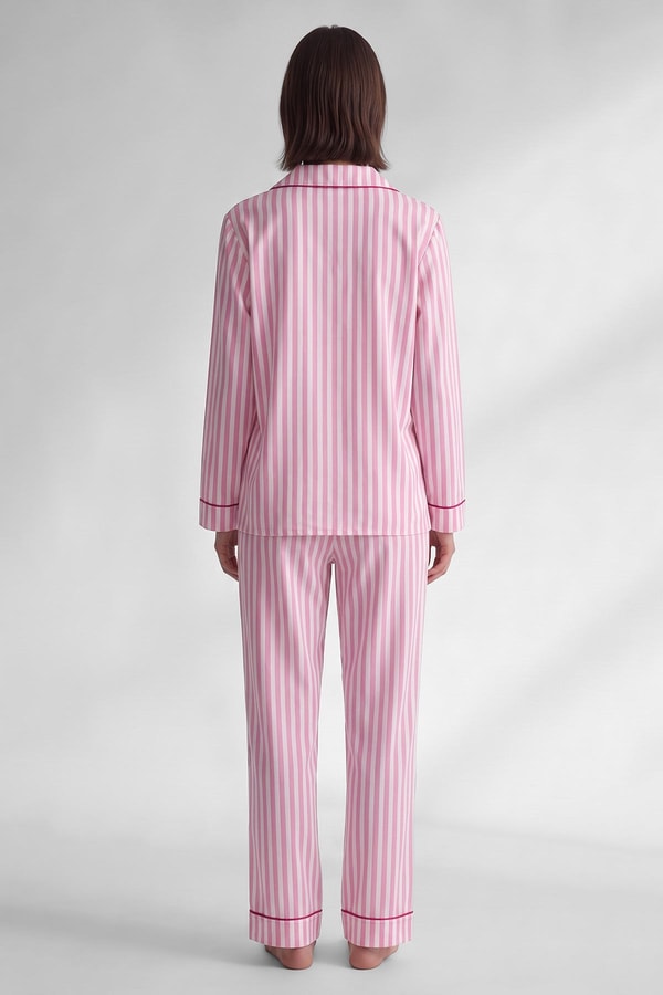 Mısırlı Kadın Viskon Çizgili Pijama Takım Açık Pembe