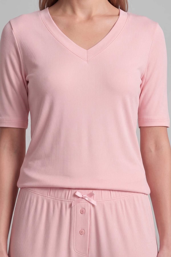 Mısırlı Kadın Viskon Kaşkorse Kısa Kol Pijama Takım Açık Pembe