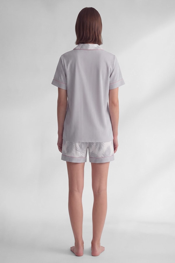 Mısırlı Kadın Viskon Kısa Kol Cep Detaylı Short Pijama Takım Gri