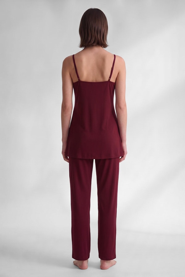 Mısırlı Kadın Viskon Üçlü Set Pijama Takım Bordo